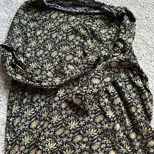 NATURAL LIFE Black Floral Print Women’s Top with Sage and Tan Flowers